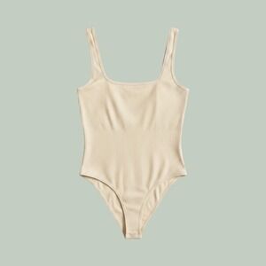 QQQ Womens Ribbed Square Neck Bodysuit Cream Beige Sleeveless XXL